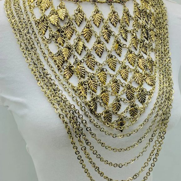 Multi Strands Bib Necklace, Gypsy Silver Kuchi Bohi Bib Necklace - Picture 4 of 12